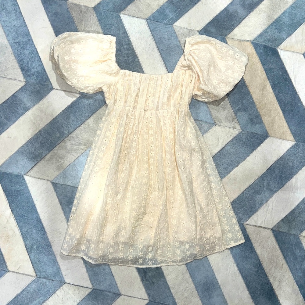 Cream babydoll dress with puffed sleeves size small